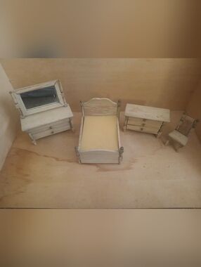 Vintage Miniature Bedroom Set Dresser Mirror Chair Nightstand